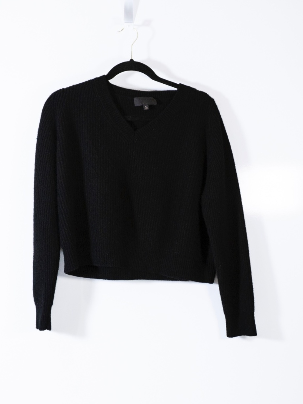 Nili Lotan Women's 100% Cashmere Knit Ribbed V Neck Pullover Sweater Black XL